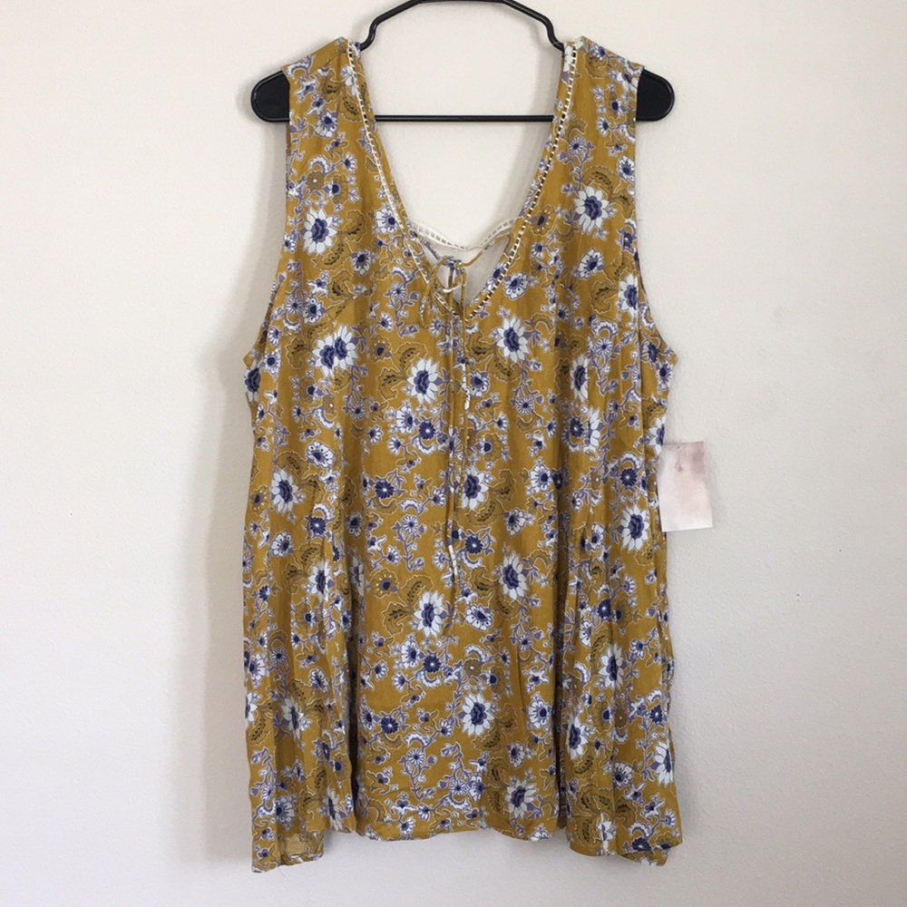 Mustard floral tank top